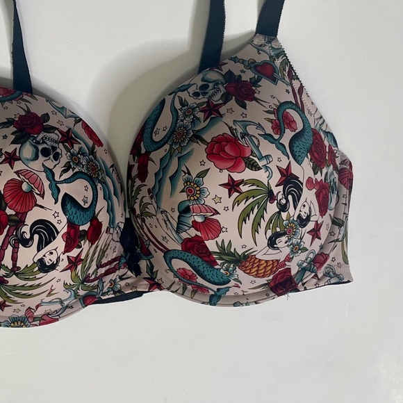 TORRID Curve Mermaid Tattoo Print Push Up Bra‎ Underwire Pin-Up Girl Retro 40DDD - Picture 4 of 13